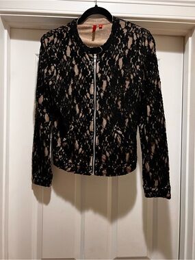 Saks Black Lace Zip-Front Jacket with Nude Lining